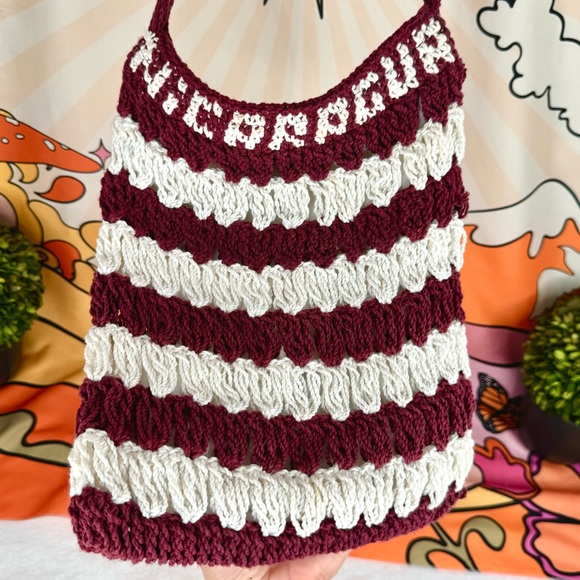 Hand-made Knit Crochet ‘Nicaragua’ Knit Maroon Wine Red Shoulder Crossbody Bag - Picture 8 of 12